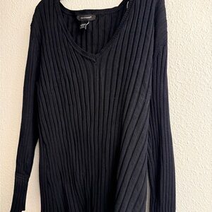 Ashley Stewart Black V-Neck Ribbed Sweater